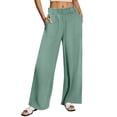 thumbnail image 1 of Lenpel Palazzo Pants for Women Ruffle Elastic High Waisted Wide Leg Pants Baggy Casual Trousers with Pockets(Green,X-Large), 1 of 7