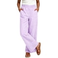 thumbnail image 1 of Lenpel Palazzo Pants for Women Striped Elastic Waist Lounge Trousers with Pockets Summer Beach Vacation Clothes, 1 of 6