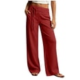 thumbnail image 1 of Lenpel Pants for Women Cotton Linen Loose Flowy Drawstring Pants Summer Casual Wide Leg Beach Trousers with Pockets, 1 of 5