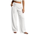 thumbnail image 1 of Lenpel Pants for Women Cotton Linen Loose Flowy Drawstring Pants Summer Casual Wide Leg Beach Trousers with Pockets, 1 of 5