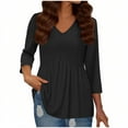 thumbnail image 1 of Lenpel Peplum Tops for Women 3/4 Length Sleeve V Neck Babydoll T Shirts Dressy Casual Tees Tunic Tee Blouses(Black,XX-Large), 1 of 5