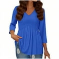 thumbnail image 1 of Lenpel Peplum Tops for Women 3/4 Length Sleeve V Neck Babydoll T Shirts Dressy Casual Tees Tunic Tee Blouses(Blue,X-Large), 1 of 5