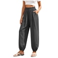 thumbnail image 1 of Lenpel Pleated Pants for Women Stretch High Waist Joggers with Pockets Casual Lightweight Workout Running Sweatpants, 1 of 7