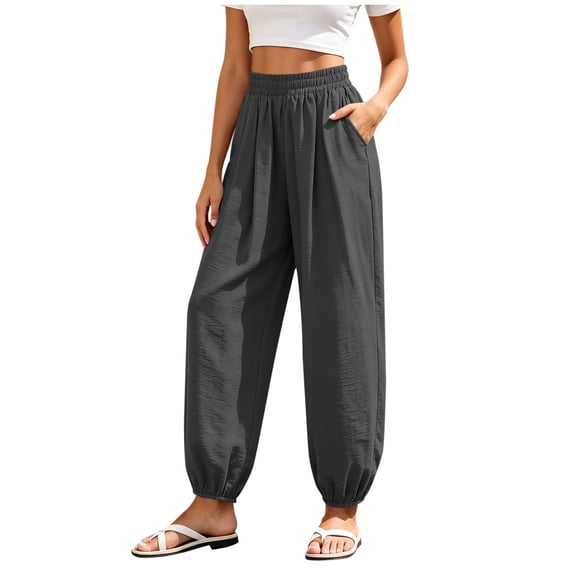 Lenpel Pleated Pants for Women Stretch High Waist Joggers with Pockets Casual Lightweight Workout Running Sweatpants
