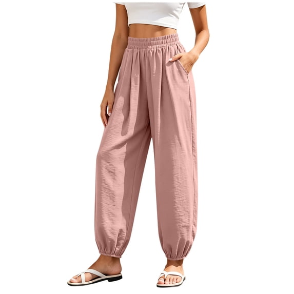 Lenpel Pleated Pants for Women Stretch High Waist Joggers with Pockets Casual Lightweight Workout Running Sweatpants