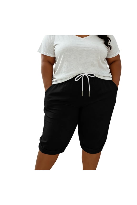Plus Size Capri Pants for Women Lounge Elastic Waist Cropped Pants Casual Lightweight Pull on Capris