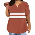 thumbnail image 1 of Lenpel Plus Size Tops for Women Fashion Summer Short Sleeve V Neck Striped Color Block T Shirts Casual Tunic Tees, 1 of 5