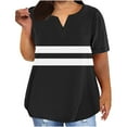 thumbnail image 1 of Lenpel Plus Size Tops for Women Fashion Summer Short Sleeve V Neck Striped Color Block T Shirts Casual Tunic Tees, 1 of 6