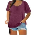 thumbnail image 1 of Lenpel Plus Size Tops for Women Summer Casual Square Neck Solid Color Short Sleeve T Shirts Tunic Tee Blouses, 1 of 6