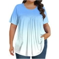 thumbnail image 1 of Lenpel Plus Size Tops for Women Dressy Casual Short Sleeve Crew Neck Gradient Pleated T Shirts Loose Tunic Blouses, 1 of 6