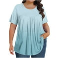 thumbnail image 1 of Lenpel Plus Size Tops for Women Dressy Casual Short Sleeve Crew Neck Gradient Pleated T Shirts Loose Tunic Blouses, 1 of 6