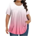thumbnail image 1 of Lenpel Plus Size Tops for Women Dressy Casual Short Sleeve Crew Neck Gradient Pleated T Shirts Loose Tunic Blouses, 1 of 6