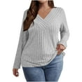 thumbnail image 1 of Lenpel Plus Size Tops for Women Long Sleeve V Neck Ribbed Knit Pullover Tunic Tops Lightweight Fall Sweaters, 1 of 7