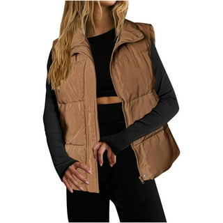 ジャケット・アウター Brown Short Puffer Down Vest Brown Womens Puffer Vest