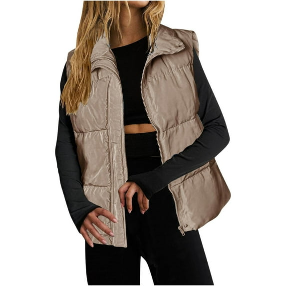 Lenpel Puffer Vest for Women Lightweight Sleeveless Solid Color Zip up Outwear Winter Warm Padded Jackets