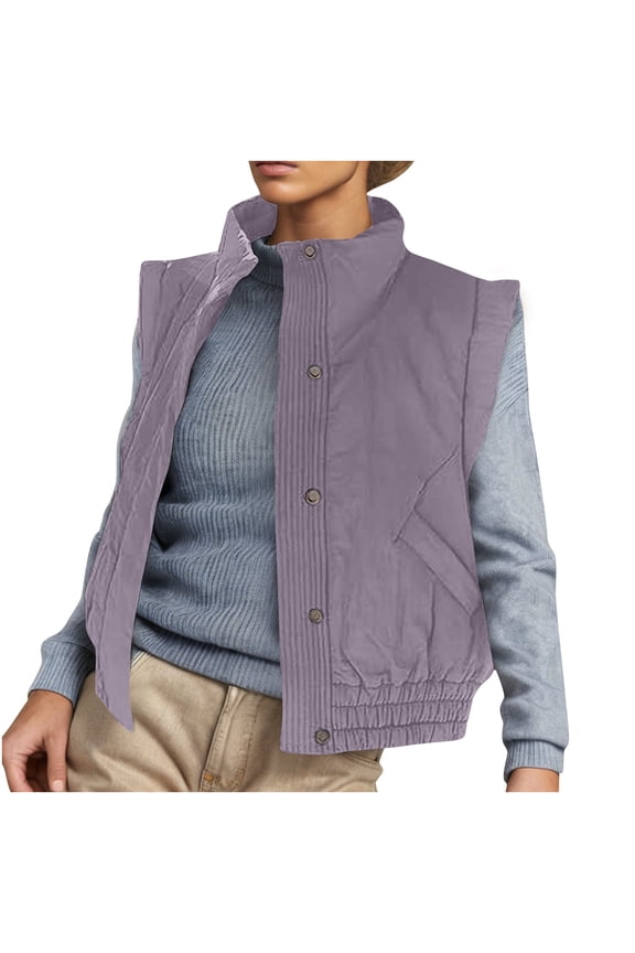 Puffer Vest for Women Lightweight Stand Collar Button down Sleeveless Quilted Jacket Fashion Fall Winter Coat