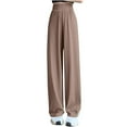 thumbnail image 1 of Lenpel Ribbed Wide Leg Pants for Women Lightweight Elastic High Waisted Casual Trousers Loose Lounge Pleated Pants, 1 of 4