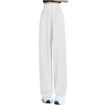 thumbnail image 1 of Lenpel Ribbed Wide Leg Pants for Women Lightweight Elastic High Waisted Casual Trousers Loose Lounge Pleated Pants, 1 of 3
