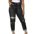 thumbnail image 1 of Lenpel Ripped Skinny Jeans for Women Crossover High Waisted Stretchy Boyfriend Jeans Trendy Streetwear Denim Pants, 1 of 7