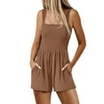 thumbnail image 1 of Lenpel Rompers for Women 2025 Summer Casual Sleeveless Strap Square Neck Ruched Jumpsuits Fashion Overall Shorts with Pockets, 1 of 4