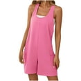 thumbnail image 1 of Lenpel Rompers for Women Summer Cotton Sleeveless Scoop Neck Tank Top Jumpsuits Casual Short Overalls with Pockets, 1 of 5
