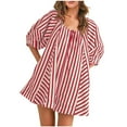 thumbnail image 1 of Lenpel Rompers for Women Summer Striped Lantern Half Sleeve V Neck Tie Front Oversized Jumpsuits Casual Loose Overall Shorts, 1 of 7