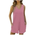 thumbnail image 1 of Lenpel Rompers for Women Casual V Neck Sleeveless Solid Color Loose Jumpsuits Summer Short Overalls with Pockets, 1 of 7