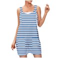 thumbnail image 1 of Lenpel Rompers for Women Sleeveless Scoop Neck Tie Knot Strap Striped Casual Jumpsuits Loose Overall Shorts with Pockets, 1 of 5