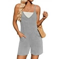 thumbnail image 1 of Lenpel Rompers for Women Soft Casual Spaghetti Strap V Neck Ribbed Knit Sleeveless Jumpsuits Summer Short Overalls with Pockets, 1 of 7