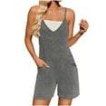 thumbnail image 1 of Lenpel Rompers for Women Soft Casual Spaghetti Strap V Neck Ribbed Knit Sleeveless Jumpsuits Summer Short Overalls with Pockets, 1 of 7