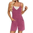 thumbnail image 1 of Lenpel Rompers for Women Soft Casual Spaghetti Strap V Neck Ribbed Knit Sleeveless Jumpsuits Summer Short Overalls with Pockets, 1 of 7