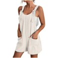 thumbnail image 1 of Lenpel Rompers for Women Summer Adjustable Knot Strap Scoop Neck Striped Sleeveless Jumpsuits Loose Overall Shorts with Pockets, 1 of 5