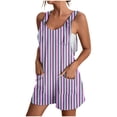 thumbnail image 1 of Lenpel Rompers for Women Summer Adjustable Knot Strap Scoop Neck Striped Sleeveless Jumpsuits Loose Overall Shorts with Pockets, 1 of 5