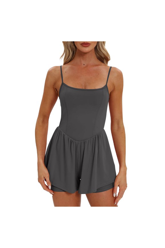 Rompers for Women Summer Casual Adjustable Spaghetti Strap Sleeveless Jumpsuits with Lined Shorts Workout Short Overalls