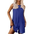 thumbnail image 1 of Lenpel Rompers for Women Summer Sleeveless Crew Neck Tank Top Ribbed Knit Casual Jumpsuits Loose Short Overalls with Pockets, 1 of 6