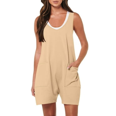 Lenpel Rompers for Women V Neck Short Sleeve Loose Casual Short Jumpsuits Summer Overalls with Pockets
