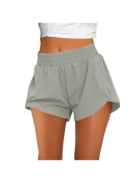 Running Shorts for Women Elastic High Waisted Side Split Workout Shorts Lightweight Athletic Shorts with Zipper Pockets