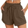 thumbnail image 1 of Lenpel Shorts for Women Cotton Linen Ruffle High Waisted Drawstring Casual Shorts Summer Beach Shorts with Pockets, 1 of 6
