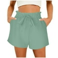 thumbnail image 1 of Lenpel Shorts for Women Ruffle Elastic High Waisted Drawstring Casual Shorts Summer Beach Shorts with Pockets, 1 of 6