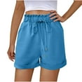 thumbnail image 1 of Lenpel Shorts for Women Ruffle Elastic High Waisted Drawstring Casual Shorts Trendy Summer Shorts with Pockets, 1 of 7