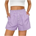 thumbnail image 1 of Lenpel Shorts for Women Ruffle Elastic High Waisted Striped Wide Leg Casual Shorts Trendy Summer Shorts with Pockets, 1 of 6