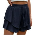 thumbnail image 1 of Lenpel Shorts for Women Summer Casual Elastic High Waisted Tie Front Pleated Tiered Skorts Flowy Beach Vacation Shorts, 1 of 7