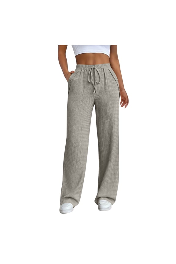 Straight Leg Pants for Women Casual High Waist Trousers with Pockets Drawstring Loose Fit Lounge Pants