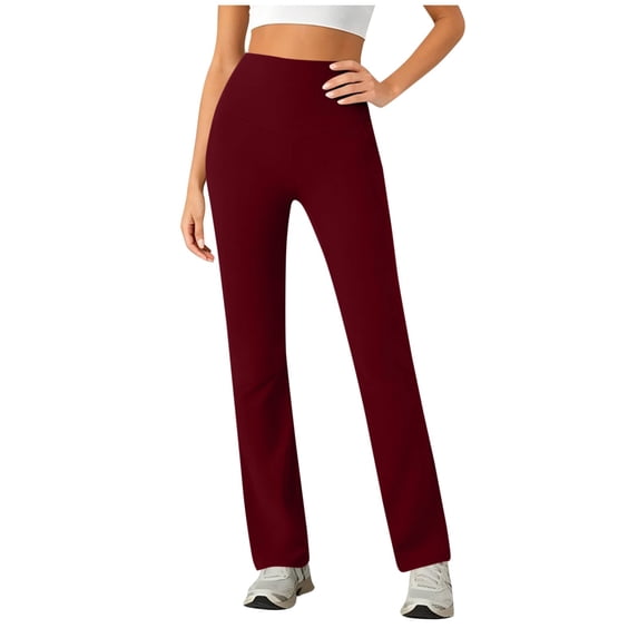Lenpel Straight Leg Yoga Pants for Women Stretch Casual High Waist Trousers with Hidden Pockets Pull on Workout Gym Leggings