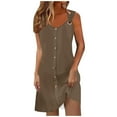 thumbnail image 1 of Lenpel Summer Dresses for Women Sleeveless Strap V Neck Button down A-Line Midi Dress Trendy Casual Sundresses, 1 of 6