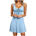 thumbnail image 1 of Lenpel Summer Dresses for Women V Neck Drawstring Front Ruched a Line Sleeveless Mini Dresses Fashion Beach Travel Clothes, 1 of 7