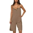 thumbnail image 1 of Lenpel Summer Rompers for Women Sleeveless Spaghetti Strap Quarter Button Square Neck Wide Leg Short Jumpsuits Casual Loose Overalls, 1 of 7