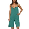 thumbnail image 1 of Lenpel Summer Rompers for Women Sleeveless Spaghetti Strap Quarter Button Square Neck Wide Leg Short Jumpsuits Casual Loose Overalls, 1 of 7