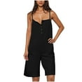 thumbnail image 1 of Lenpel Summer Rompers for Women Sleeveless Spaghetti Strap Quarter Button Square Neck Wide Leg Short Jumpsuits Casual Loose Overalls, 1 of 6