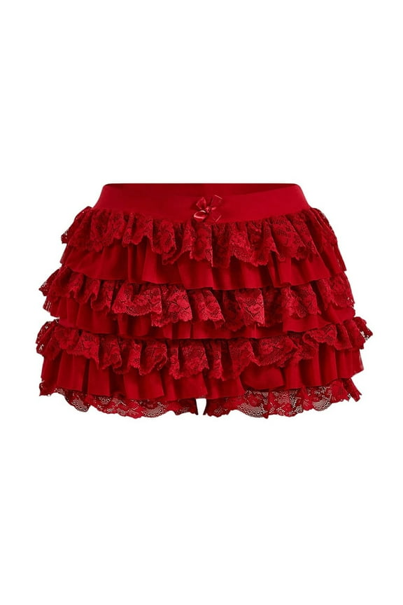 Summer Shorts for Women Trendy Ruffle Lace Trim Layered Mini Shorts Casual Party Beach Skorts